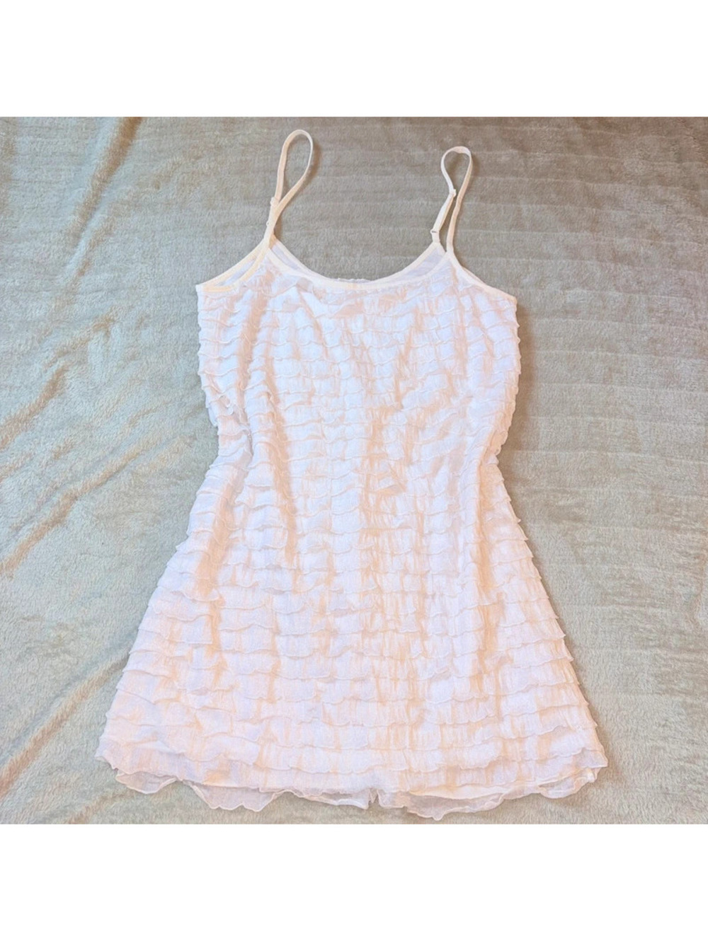 White and Sparkling Gold Ruffled Boho Free People Mini Dress